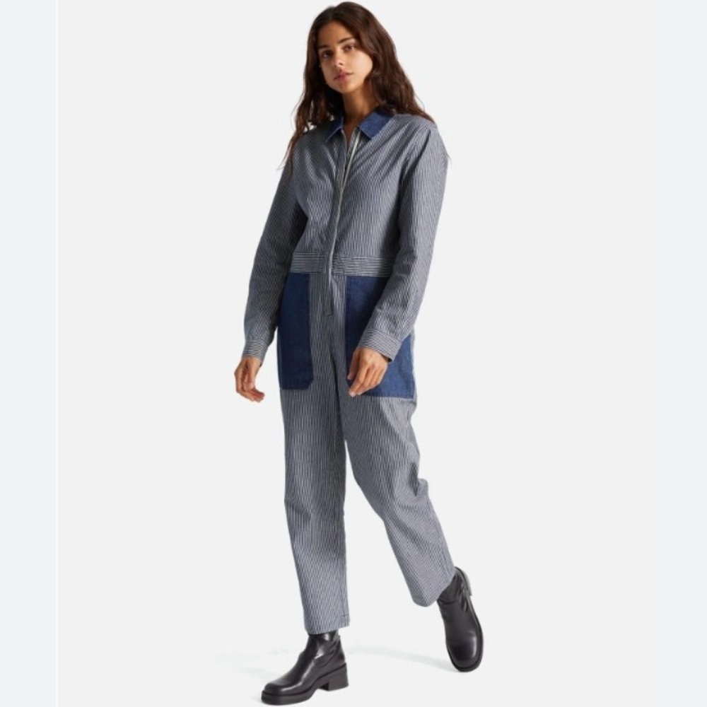 Brixton Mersey Coverall Railroad Jumpsuit Boiler Suit Pinstripe Blue White